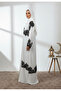 White Contrast Lace Abaya-858 - 3