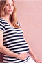 Maternity Navy Blue/Ecru Striped Textured Viscose Blend Crew Neck Short Sleeve T-Shirt Jocelyn - 4