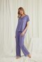 Lilac Lace Detailed Pajama Set, Women's Short-Sleeved Viscose Pajama Set, V-Neck Guipure Home Wear Dress, 2-Piece Luxury Set with Lace Cuffs