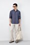 Navy Blue Linen Blended Striped Men's Shirt - 5