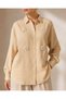 Women's Natural Seashell Stone Embroidered Linen-Look Cotton Shirt