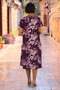 Purple Laurel Patterned Round Neck Dress - 3