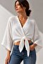 White Tie-Up Stylish Blouse with Hotfix Stone Accessories
