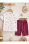 Girls' Floral Patterned Cotton Crew Neck T-Shirt and Half Tights Summer Two-Piece Set - 4