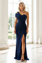 One Shoulder Strapless Shiny Fabric Slit Fish Cut Women's Evening Dress Tbsee06 - 6