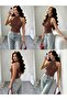 Brown Polka Dot Halter Neck Gathered Draped Stylish Cropped Blouse - 3