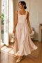 Women's Square Collar Button Detailed Thick Strap Long Dress - Beige