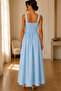 Women's Square Collar Button Detailed Thick Strap Long Dress - Blue - 5