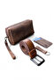 100% Genuine Crazy Cowhide Leather Set of 4 - Handbag, Belt, Card Holder, Keychain - Combination - 6