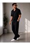 Trend Men's Black Lycra Ottoman Patched T-Shirt Baggy Bottom Top Set - 3