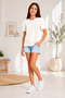 Pink 16707-26 Girls' Stone Printed Short Sleeve T-Shirt Crew Neck Pleated Sleeve Regular Fit - 3