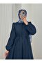 Taliz Sewing Detailed Voile Dress with Elasticated Sleeves-Pa9885 Navy Blue - 2