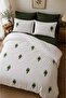 Green Clover Punch Embroidered 6 Piece 100% Cotton Double Duvet Cover Set - 2