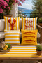 Mediterranean Themed Yellow Striped 4-Piece Decorative Throw Pillow Cover and 40X140 cm Runner Set – Lobster, Fish and Ciao Bella Digital Printed - 2