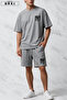 Bklyn Printed Cotton Fabric Unisex T-Shirt-Grey Shorts Set - 3