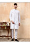 Mens White Linen Feel Cotton Kurta Set - 2