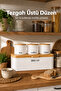 Rectangular Metal Bread Box with Wooden Lid and Set of 3 Round Tea, Coffee, and Sugar Storage Containers White - 7