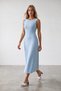 Women's Blue Crew Neck Midi Length Lined Knitted Dress Alc-X15559 - 3