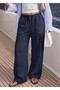 Women's Navy Blue Linen Trousers - 3