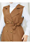 Women's Double-Breasted Buttoned Belted Long Vest Rc3150 - 7