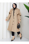 Cape-Covered Buttoned Belted Hijab Trench Coat Rc3142 - 3