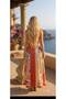 Bohemian Patterned Square Neck Fluffy Linen Maxi Dress - 4