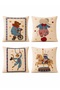Animal Friends in the Circus Patterned 4-Piece Children's and Baby Throw Pillow Cover Set - 3