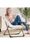 Folding reclining armchair with comfortable cushion and metal frame, suitable for indoor and outdoor use, in living rooms, studies, bedrooms and gardens (White) - 8