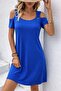 Women's Short Sleeve Open Shoulders Bird Eye Detail Mini Viscose Dress