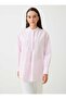 Hakim Collar Button Detailed Striped Blouse / Shirt - Pink Striped - 3