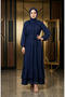 Chiffon Fabric Belted Hijab Evening Dress 5810-01 Emerald Green - 2