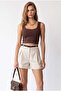 2187 Women's High Waist Belted Pleated Shorts with Pockets Cream