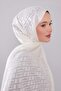 Ecru Geometric Pattern Deluxe Devore Shawl - 3