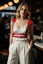 Red Women's Belt with Shoulder Detail and Double Buckle Leather - 4