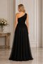 Women's One-Shoulder Glitter Belted Shiny Lined Lycra Flexible Elegant Stylish Black Long Evening Dress - 3