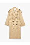 Apolet Detailed Pocketed Belted Long Sleeve Buttoned Double-Breasted Gabardine Trench Coat - 5