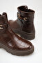 S240 Women's Crocodile Patterned Serrated Thick Sole Zippered Buckle Ankle Boots - 4