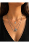 Women's 3-Piece Clover Figured Steel Necklace Set - Silver Color