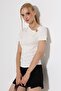 Women's Modal Brooch Detailed Draped Short Sleeve Blouse - 7