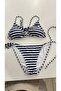 Women's Navy Blue Striped Halter Neck Triangle Bikini Set Hzl25S-Lc5005 - 4