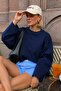 Women's Navy Blue Suprem Lycra Oversize T-Shirt - 3