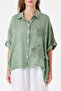 Women's Khaki Italian 100% Linen Low Sleeve Oversize Linen Shirt Size 38 - 44