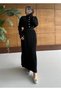 Women's Knitwear Pleated Dress with Cape and Button Detail - 5