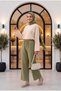 Lace Detailed Elastic Waist Muslin Trousers with Pockets - Green - 3