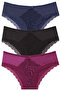 Front Shiny Jersey and Lace Back Cotton Hipster Fit Panties 3-Piece Pack W-4565 R1/5