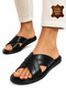 Men's Genuine Leather Slippers Ultra Comfortable Orthopedic Sole Lightweight Soft Comfortable Daily Black Slippers - 3