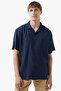 Men's Relaxed Fit Shirt Comfortable Cut Short Sleeve Men's Linen Shirt Navy Blue