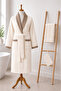 Eldy Contrast Striped Bathrobe Set, 3 Pieces, 100% Cotton Certified Şalyaka Bathrobe Set - Cream Color - 8