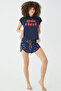 Mon Cheri Letter Printed Cherry Patterned Baby Overlock Detailed Back and Leg Parts with Double Breasted Closure Viscose Shorts Pajama Set - 5