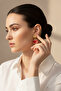 Yellow Tone Irregular Shaped Stylish Bijouterie Earrings with Red Enamel Detail - 3